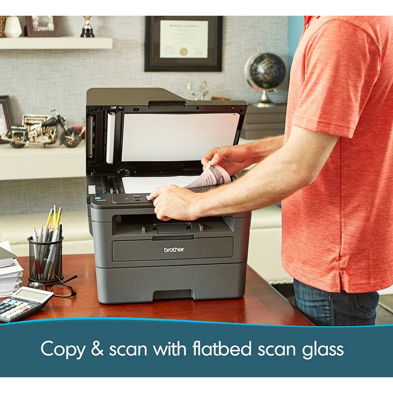 Brother DCP-L25 50DW Monochrome All-in-One Wireless Laser Printer – Print Copy Scan – Mobile Printing – Auto Duplex Printing – Print Up to 36 PPM – Up to 250 Sheets/Tray – ADF + HDMI Cable