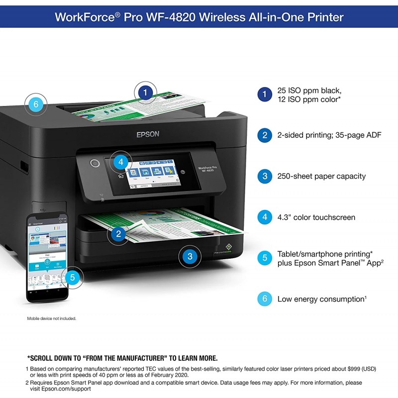 Epson® Workforce® Pro WF-4820 Wireless Color Inkjet All-In-One Printer